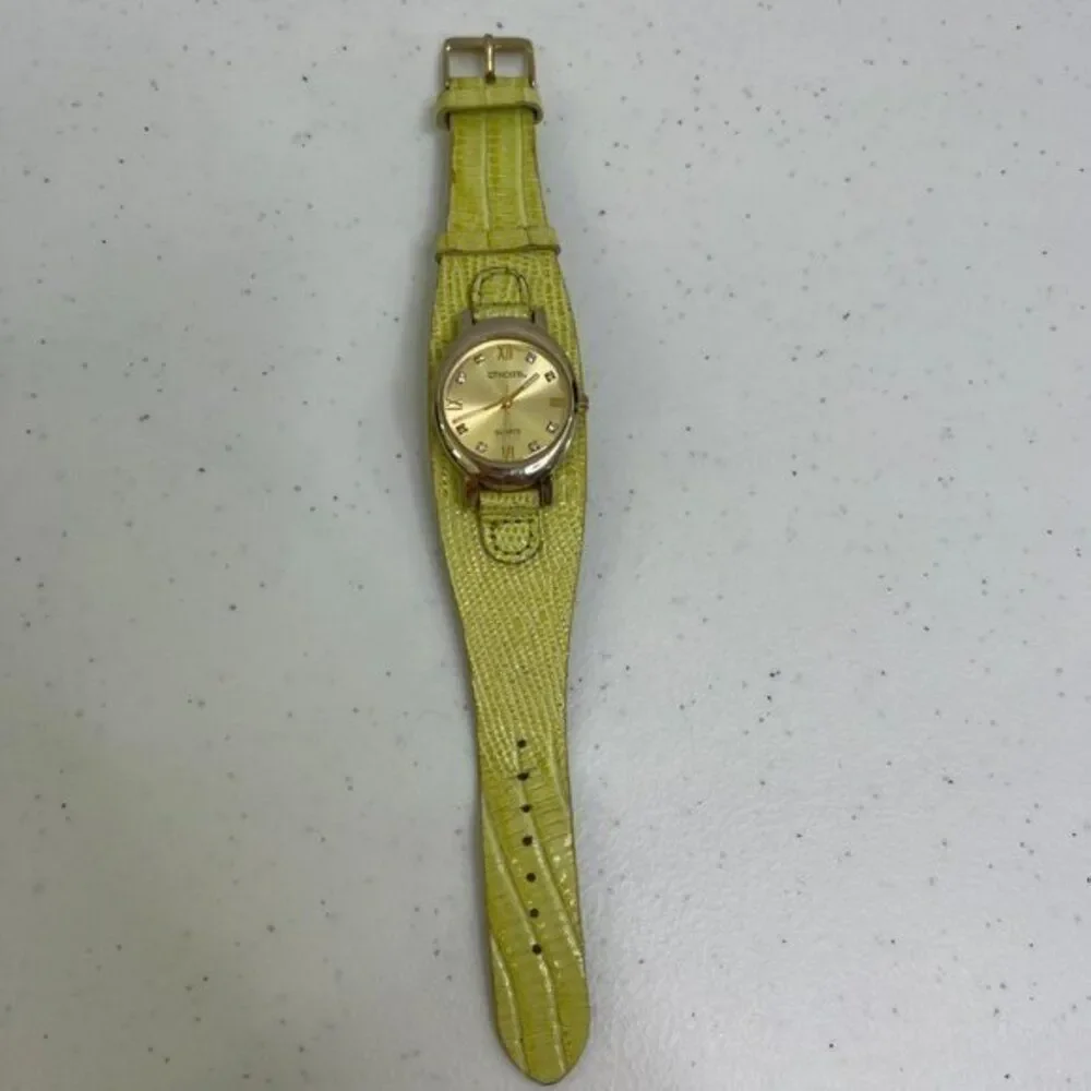 Chicos Watch Green‎ Yellow Leather Croc Embossed Silver Tone Quartz